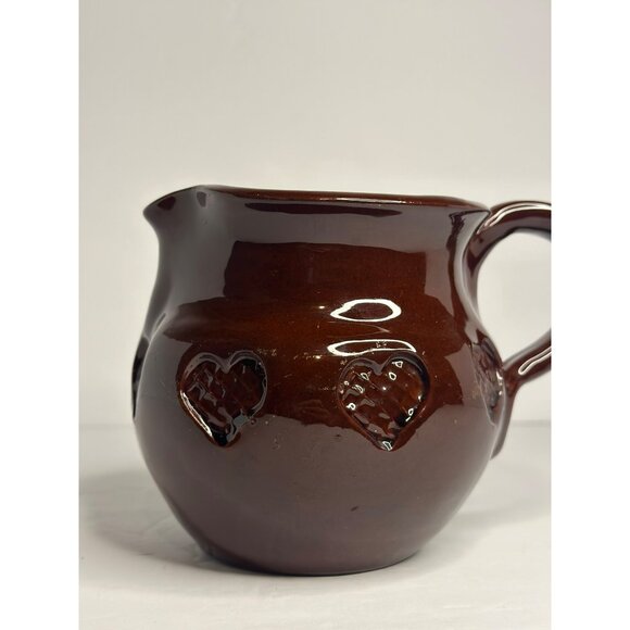 VTG Ned Foltz Pottery Glazed Redware Heart Decorated Pitcher Signed & Dated 1986 - Picture 4 of 8